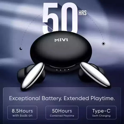 Mivi DuoPods K6 with 50hrs Playback, AI ENC Tech, Gaming Mode with 50ms Low Latency, 13mm Drivers | True Wireless (Black, Earbuds)