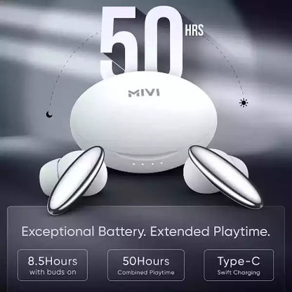 Mivi DuoPods K6 with 50hrs Playback, AI ENC Tech, Gaming Mode with 50ms Low Latency, 13mm Drivers | True Wireless (White, Earbuds)