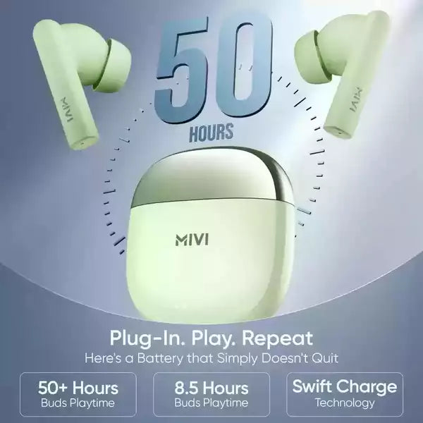 Mivi DuoPods i4 with Quad-mic ENC Tech, 13mm Drivers, 50hrs of Playback, IPX 4.0 | True Wireless (Mint Green, Earbuds)