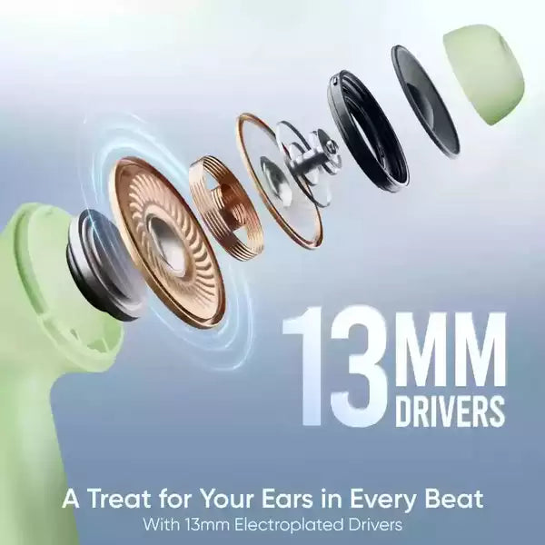 Mivi DuoPods i4 with Quad-mic ENC Tech, 13mm Drivers, 50hrs of Playback, IPX 4.0 | True Wireless (Mint Green, Earbuds)