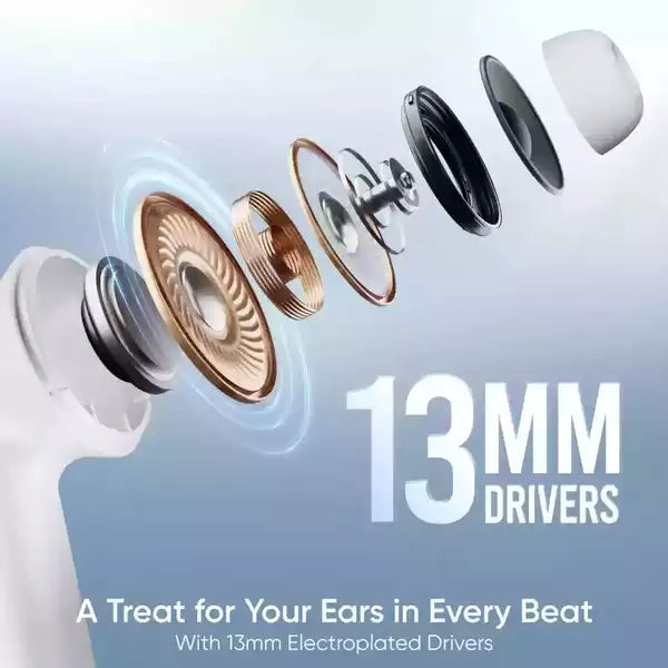 Mivi DuoPods i4 with Quad-mic ENC Tech, 13mm Drivers, 50hrs of Playback, IPX 4.0 | True Wireless (White, Earbuds)