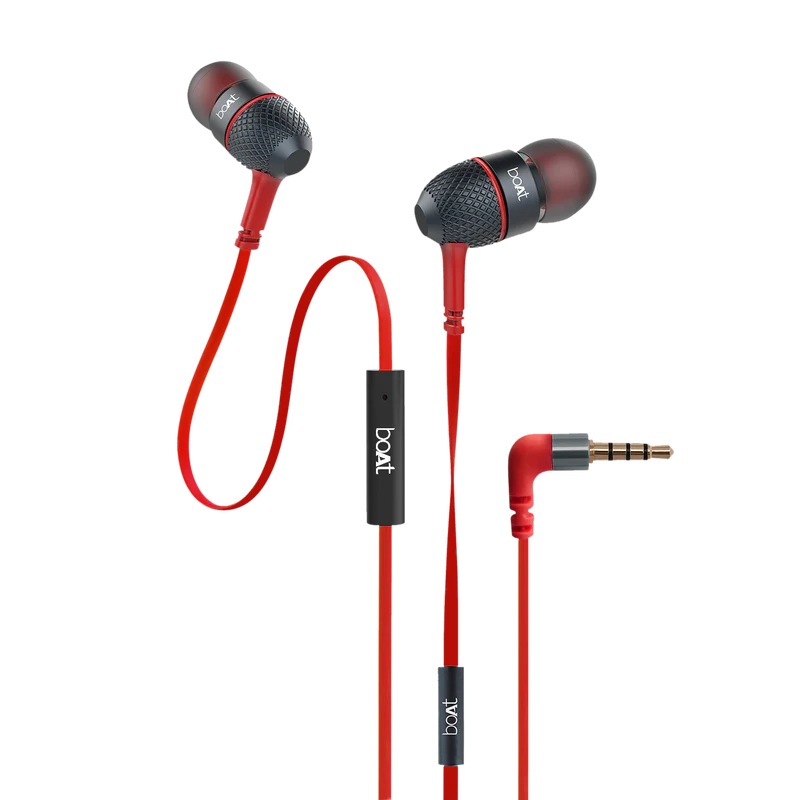 boAt BassHeads 220 Wired earphone with Noise Cancellation, Super Extra Bass Features (Red)