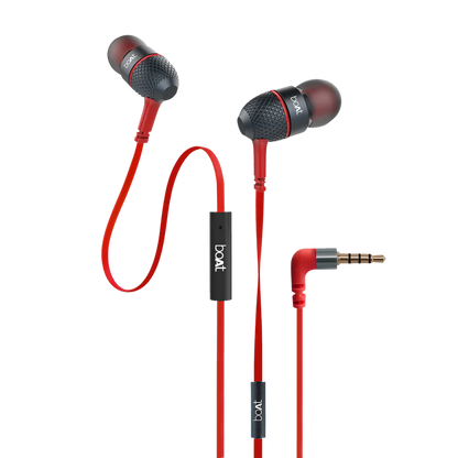 boAt BassHeads 220 Wired earphone with Noise Cancellation, Super Extra Bass Features (Red)