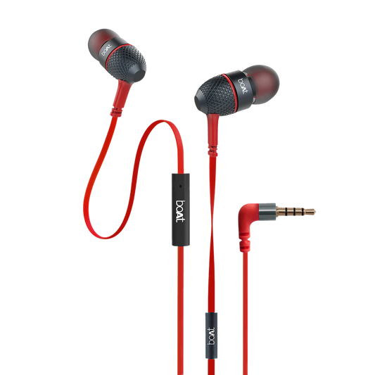 boAt BassHeads 220 Wired earphone with Noise Cancellation, Super Extra Bass Features (Red)