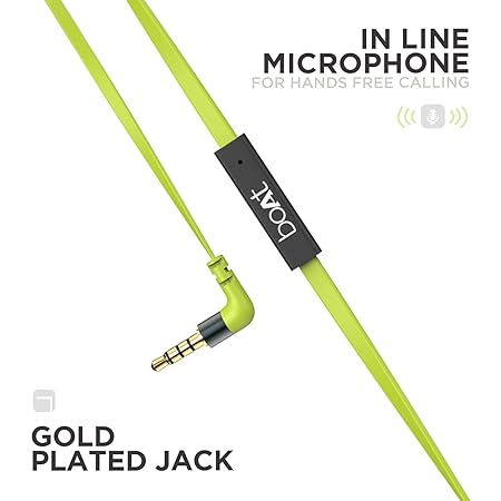 boAt BassHeads 220 Wired earphone with Noise Cancellation, Super Extra Bass Features (Neon Lime)