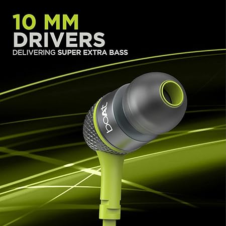 boAt BassHeads 220 Wired earphone with Noise Cancellation, Super Extra Bass Features (Neon Lime)