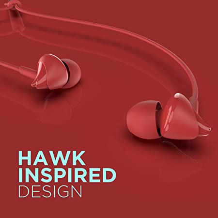 boAt BassHeads 100 Wired Earphone with 10mm Dynamic Drivers, Super Extra Bass, Hawk-Inspired Design (Red, Wired Earphone)