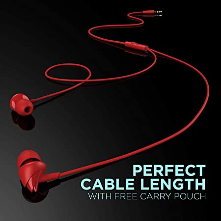 boAt BassHeads 100 Wired Earphone with 10mm Dynamic Drivers, Super Extra Bass, Hawk-Inspired Design (Red, Wired Earphone)