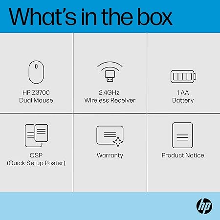 HP Z3700 Dual Silver Mouse/2.4 GHz Wireless connection/3 Buttons/Silent clicks/ Multi-Device/Cross Operating Systems