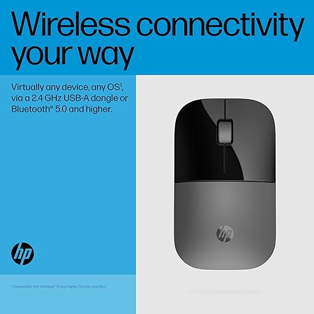 HP Z3700 Dual Silver Mouse/2.4 GHz Wireless connection/3 Buttons/Silent clicks/ Multi-Device/Cross Operating Systems