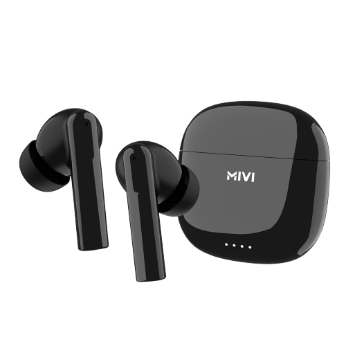 Mivi DuoPods A550 with Quad-Mic ENC Tech, 13mm Drivers, 50hrs of Playback, Elegant Metallic Design | True Wireless (Black, Earbuds)