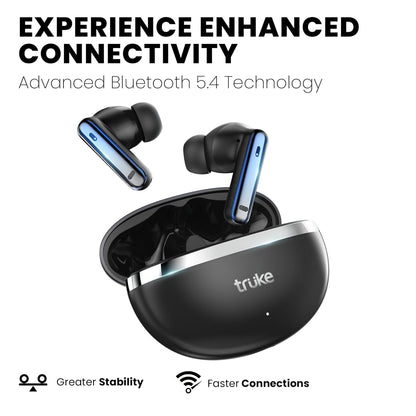 truke Buds Q1 Lite with Quad-Mic ENC, 48hrs Playback, Gaming Mode, Royal Design Case, Deep Bass | True Wireless (Metal Black, Earbuds)