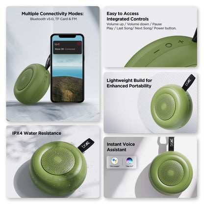 boAt Stone 135 Portable Wireless Speaker with 5W RMS Immersive Sound, Up to 11 hrs of Playback, IPX4 Water Resistance, Multi-Connectivity Modes with Type C Charging | Bluetooth Speaker (Soldier Green)