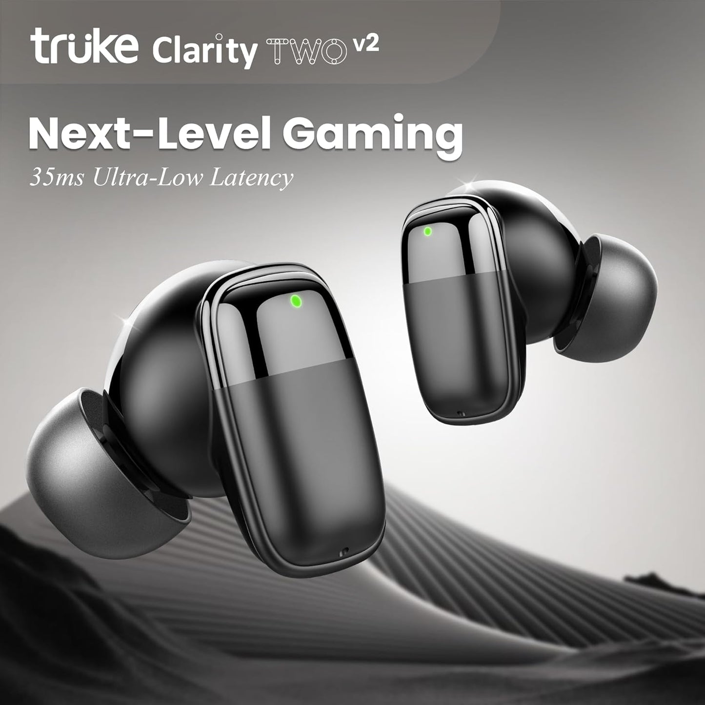 truke Buds Clarity 2 v2 With 6 Mic ENC, 68hrs Playback, 35ms Ultra Low Latency, 13mm Drivers, 3 EQ Modes, Fast Charging | True Wireless (Metal Black, Earbuds)