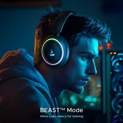 boAt Rockerz 480 with RGB LEDs, 6 Light Modes, 40mm Drivers, Beast Mode, 60hrs Playback, ENx Technology, Adaptive Fit & Easy Access Controls | Wireless Headphone (Black Sabre)