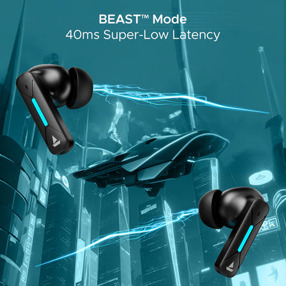 boAt Immortal Airspeed Pro with Beast Mode with 40ms Latency, 40hrs Playtime, Quad Mics with ENx Tech, Premium ID with LEDs, ASAP Charge | True Wireless (Black Sabre, Earbuds)