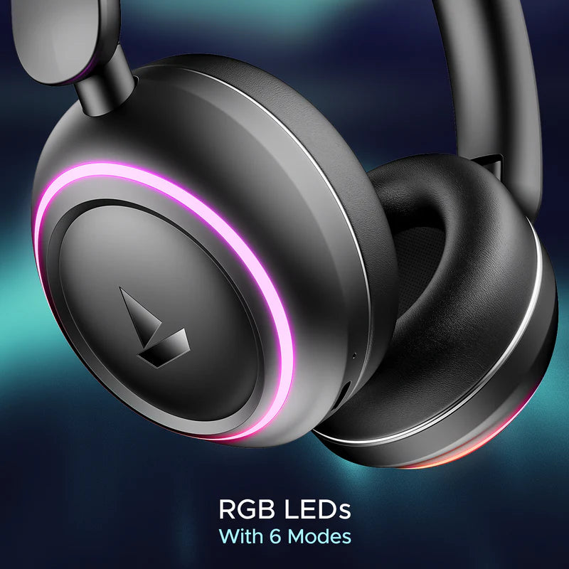 boAt Rockerz 480 with RGB LEDs, 6 Light Modes, 40mm Drivers, Beast Mode, 60hrs Playback, ENx Technology, Adaptive Fit & Easy Access Controls | Wireless Headphone (Black Sabre)