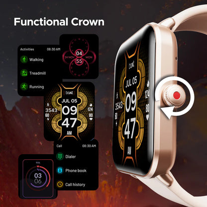 boAt Wave Fury with 1.83'' (4.64 cm) HD Display, Bluetooth Calling & Functional Crown, Upto 30 Days Of Battery Life, Heart Rate & SpO2 Monitoring Feature | Smart Watch for Men & Women (Cherry Blossom)