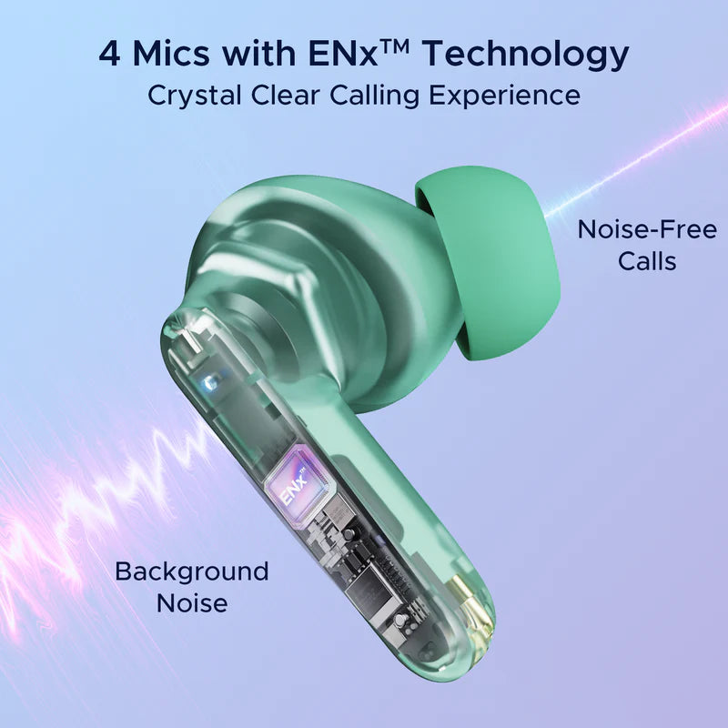 boAt Airdopes 191 ANC with Upto 60hrs Playtime, 32dB Active Noise Cancellation, 13mm Drivers, Quad Mics with ENx Tech, In-Ear Detection System | True Wireless (Pellucid Green, Earbuds)