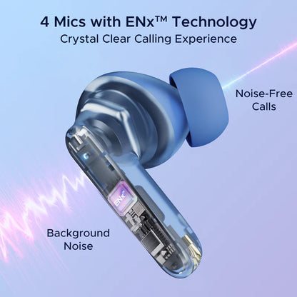 boAt Airdopes 191 ANC with Upto 60hrs Playtime, 32dB Active Noise Cancellation, 13mm Drivers, Quad Mics with ENx Tech, In-Ear Detection System | True Wireless (Pellucid Blue, Earbuds)