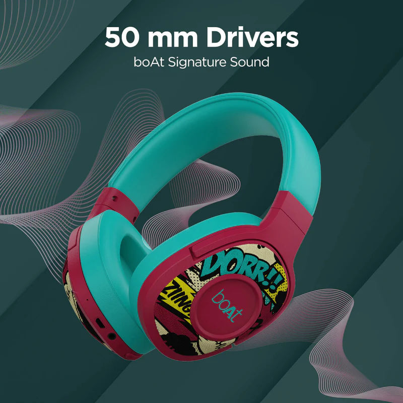 boAt Rockerz 550 Wireless Headphones with 20 Hours Playback, 50MM Drivers, Padded Ear Cushions | Over the ear (Maroon Maverick)