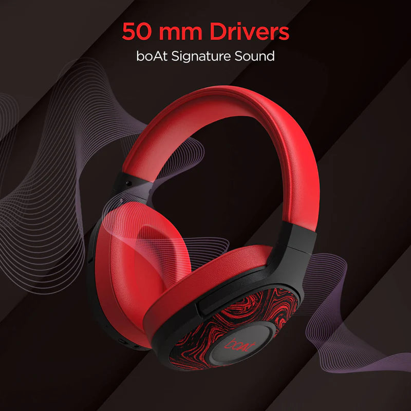 boAt Rockerz 550 Wireless Headphones with 20 Hours Playback, 50MM Drivers, Padded Ear Cushions | Over the ear (Red)