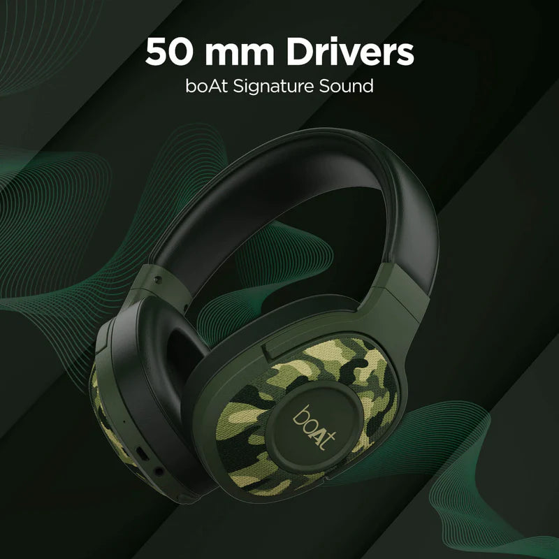 boAt Rockerz 550 Wireless Headphones with 20 Hours Playback, 50MM Drivers, Padded Ear Cushions | Over the ear (Army Green)