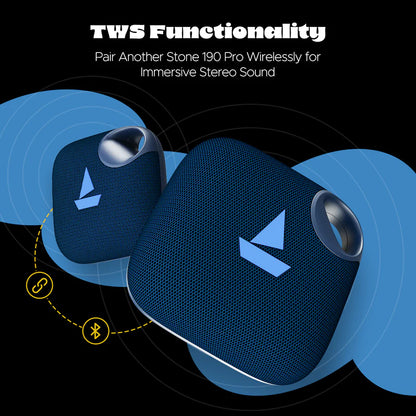 boAt Stone 190 Pro Wireless Speaker with 5W boAt Signature Sound, 12hrs of Playback, TWS Feature, Built-in Mic, AUX Port & TF Card Connectivity | Bluetooth Speaker (Tropical Blue)