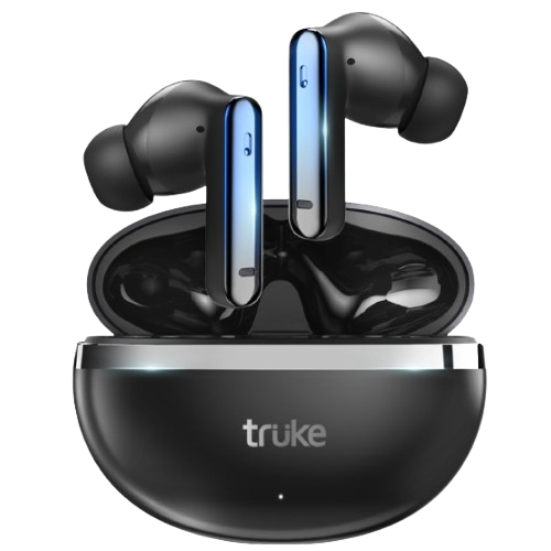 truke Buds Q1 Lite with Quad-Mic ENC, 48hrs Playback, Gaming Mode, Royal Design Case, Deep Bass | True Wireless (Metal Black, Earbuds)