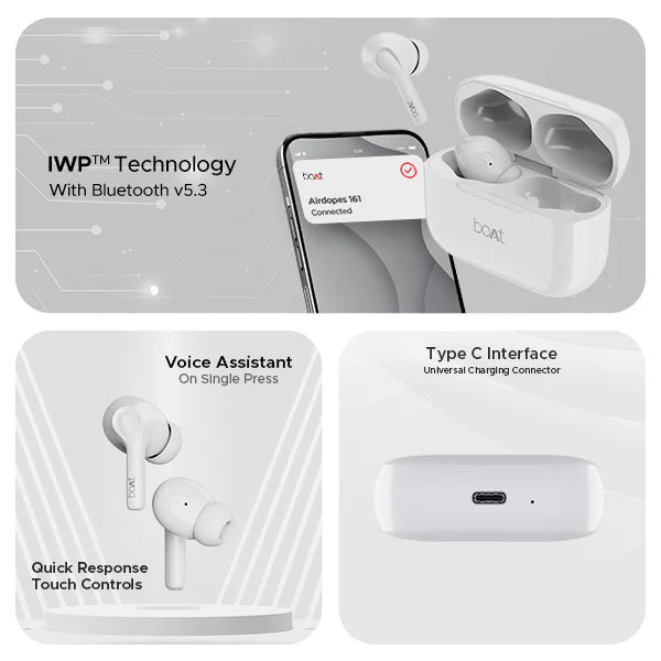 boAt Airdopes 161 with ASAP Charge, IWP Technology, 40 hrs Playback | True Wireless (Pearl White, Earbuds)