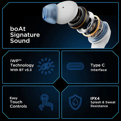 boAt Immortal 131 with Beast Mode, ENx Technology, 40 Hours Playtime, RGB Lights | Wireless (White sabres, Earbuds)