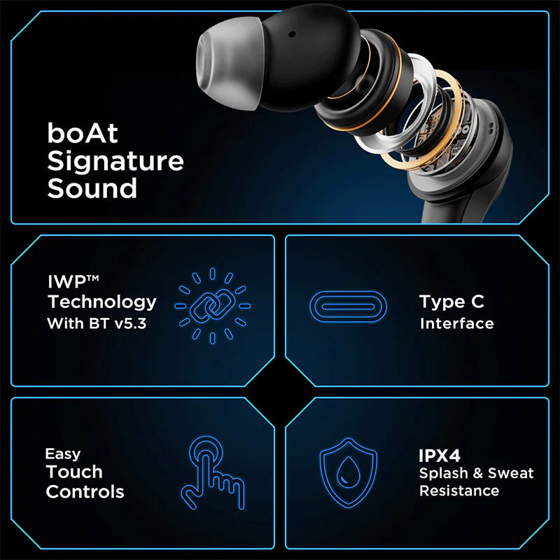 boAt Immortal 131 with Beast Mode, ENx Technology, 40 Hours Playtime, RGB Lights | Wireless (Black sabres, Earbuds)