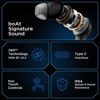 boAt Immortal 131 with Beast Mode, ENx Technology, 40 Hours Playtime, RGB Lights | Wireless (Black sabres, Earbuds)