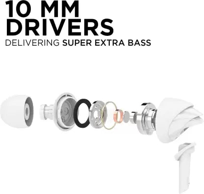 boAt BassHeads 100 Wired Earphone with 10mm Dynamic Drivers, Super Extra Bass, Hawk-Inspired Design (White, Wired Earphone)