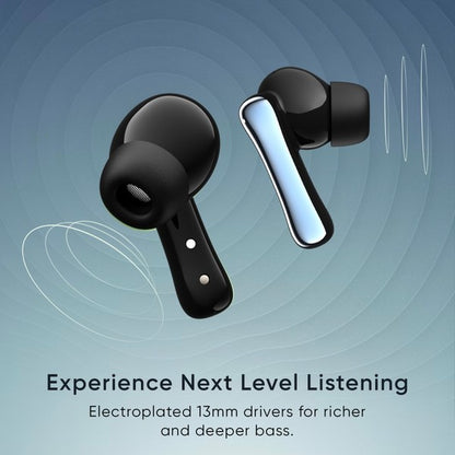 Mivi DuoPods K7 with AI ENC Tech,50hrs Playback, 50ms Low Latency Gaming, Rich Bass | True Wireless (Jazzy Black, Earbuds)